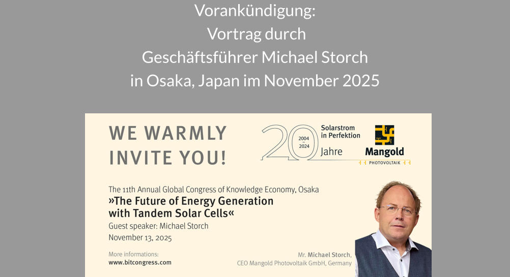Vorankündigung:  Vortrag durch Geschäftsführer Michael Storch in Osaka, Japan im November 2025