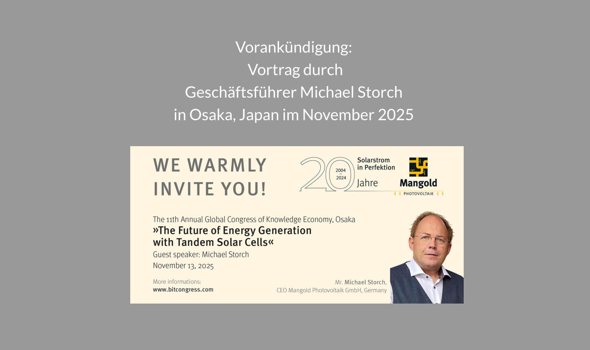 Vorankündigung:  Vortrag durch Geschäftsführer Michael Storch in Osaka, Japan im November 2025